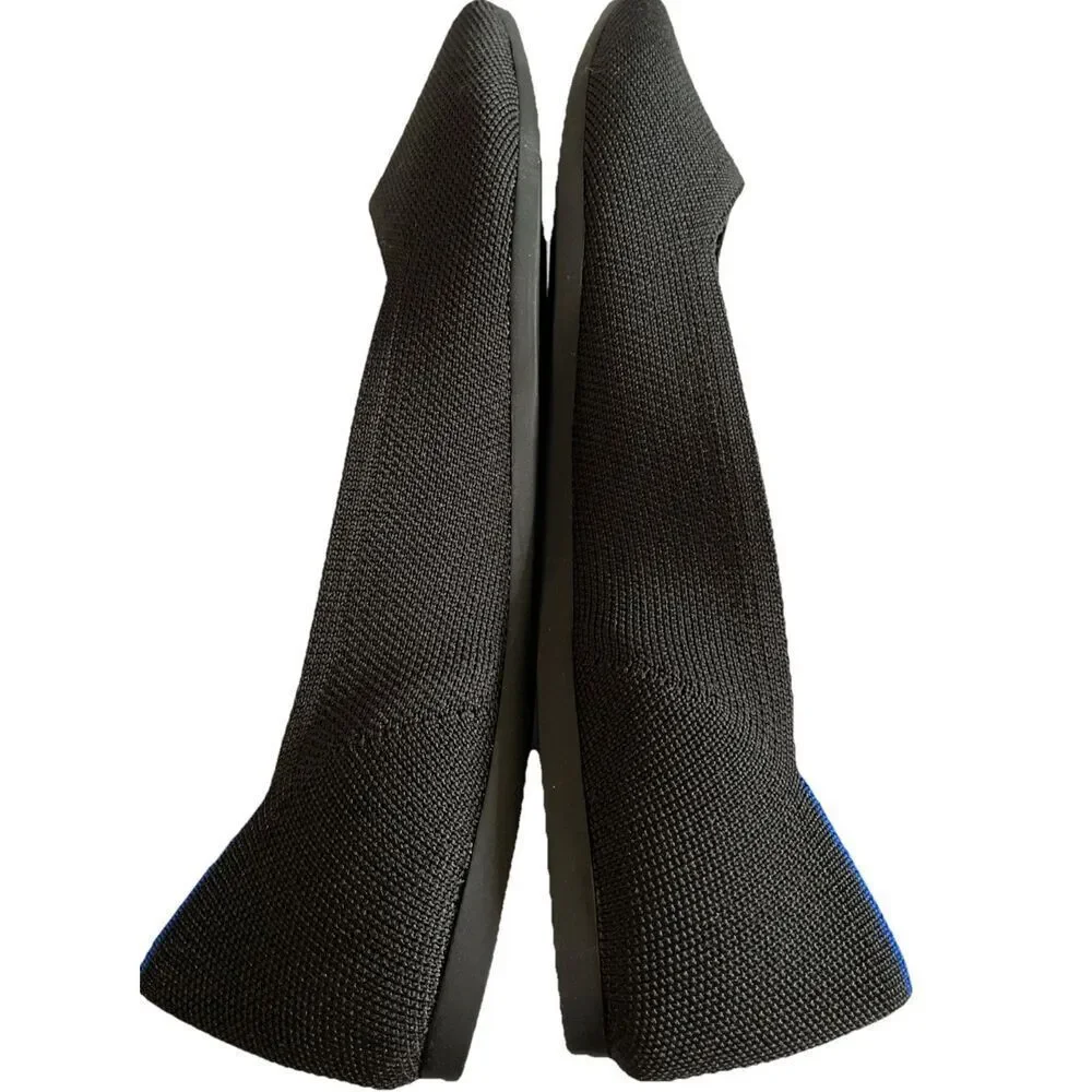 Rothy's Black Pointed Toe Flats with Blue Trim